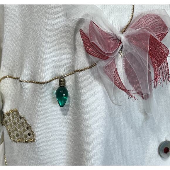 Vintage Shane Lee Christmas Tree Lights Fringe Hem Cardigan Sweater Womens XXL - Picture 7 of 11